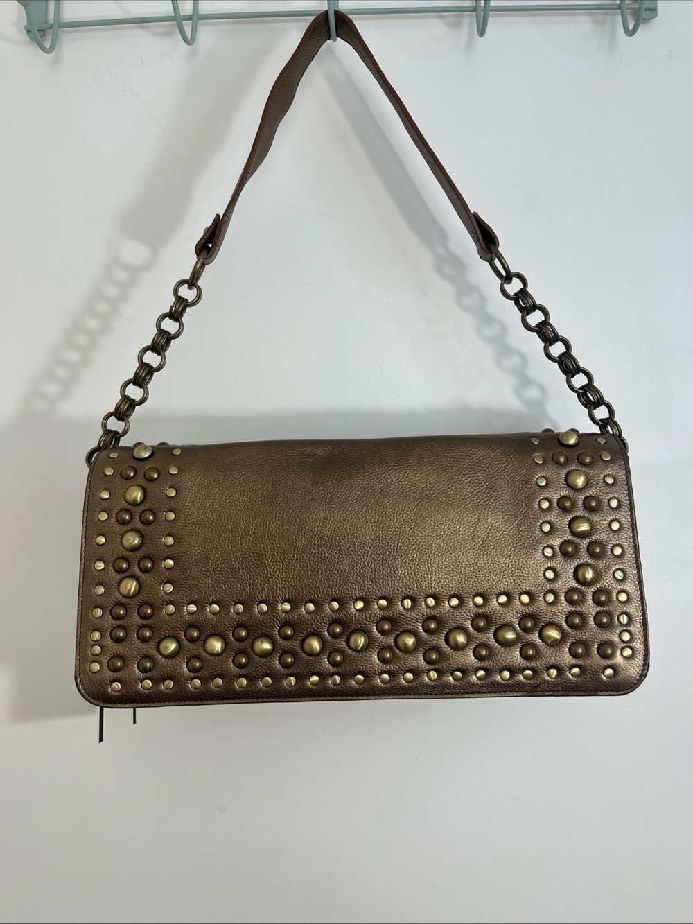 The Find Stud-Embellished Metallic Bronze Shoulder Bag Chain Strap Boho Y2K Flaw